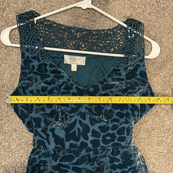 🦚EUC Anthropologie Moulinette Soeurs Silk Blend Burnout Velvet Teal Dress Size 4 - Picture 7 of 9